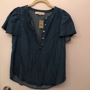 [NWT] chambray loft blue flutter top